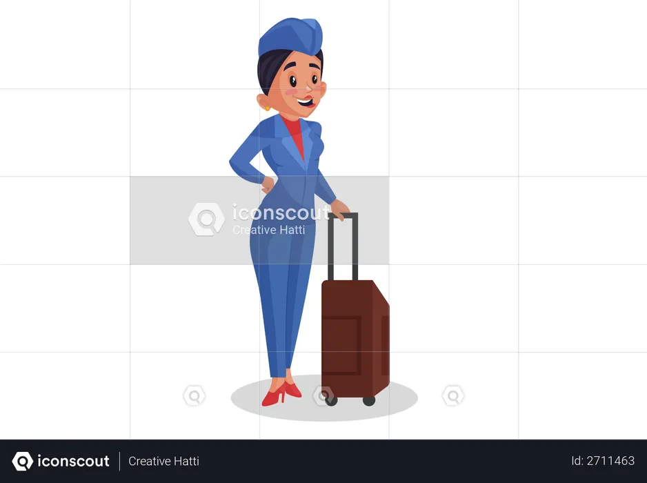 Airhostess standing with bag  Illustration