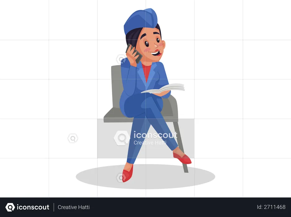 Airhostess talking on phone  Illustration