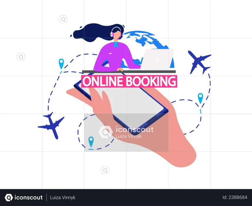 Airline Company Services, Flight Tickets Booking Online Service  Illustration
