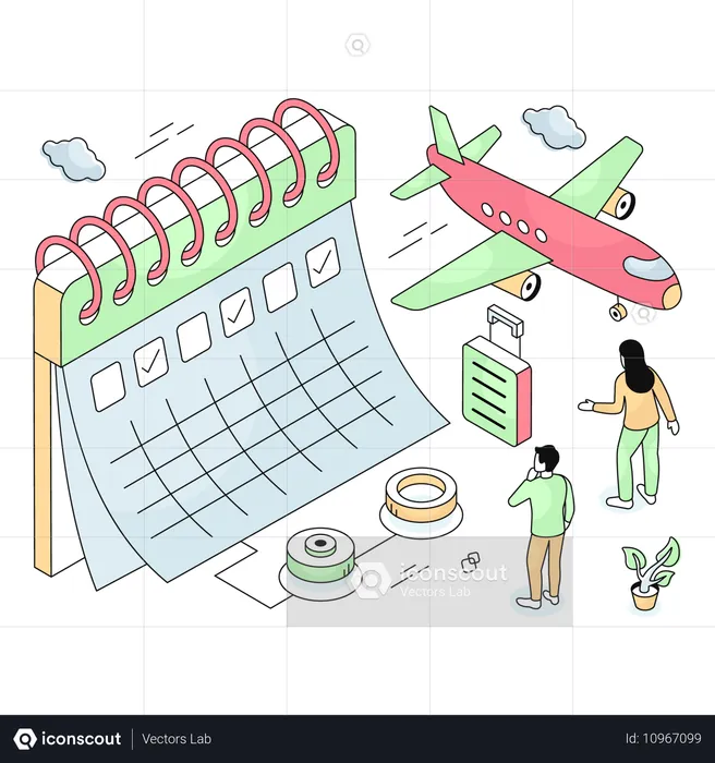 飛行機の物流はカレンダーに予定されている  イラスト