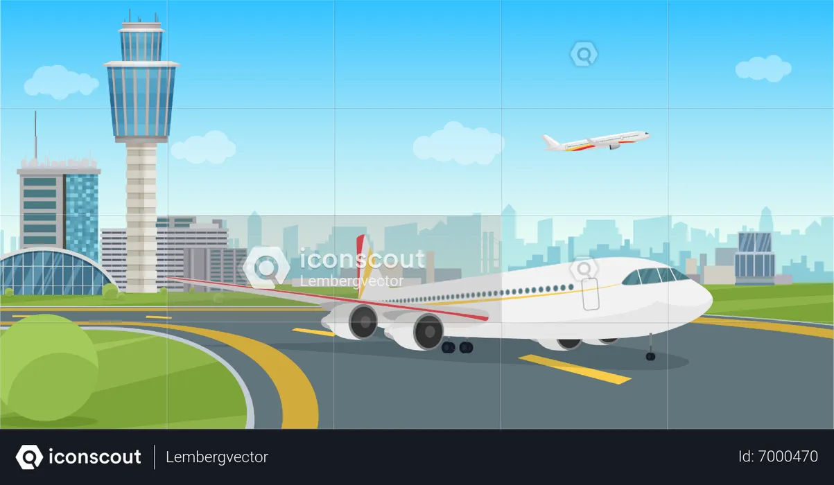 Airplane on take off road  Illustration