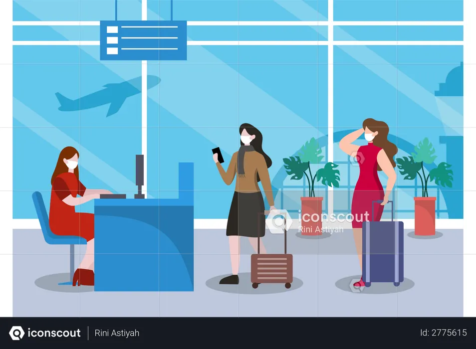 Airport Check-in Queue  Illustration