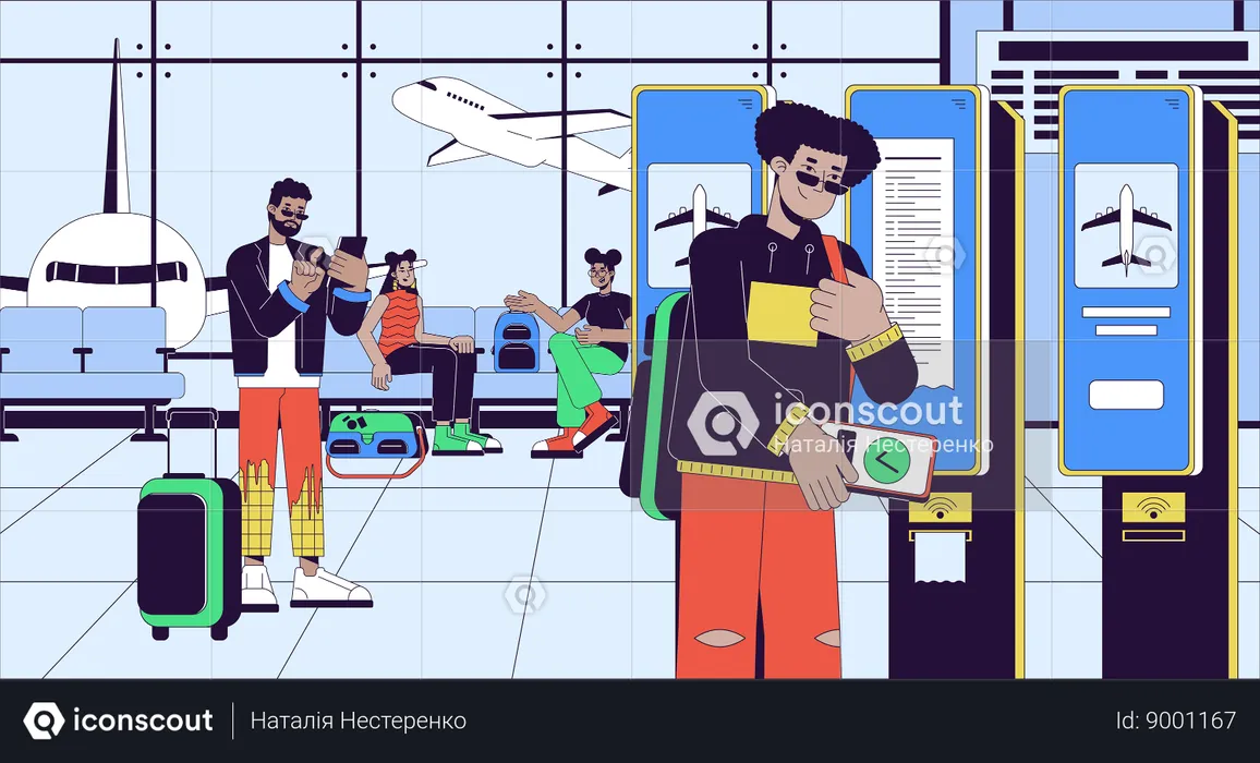 Airport passenger doing self check in  Illustration