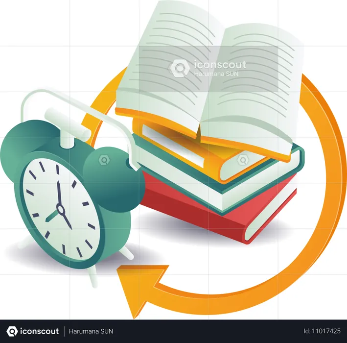 Alarm to remind you when to study and read books  Illustration