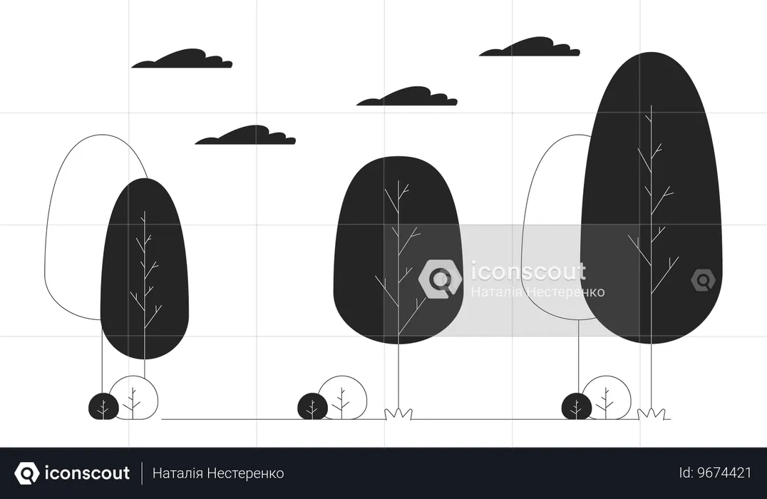 Alberi e cespugli nel parco  Illustration