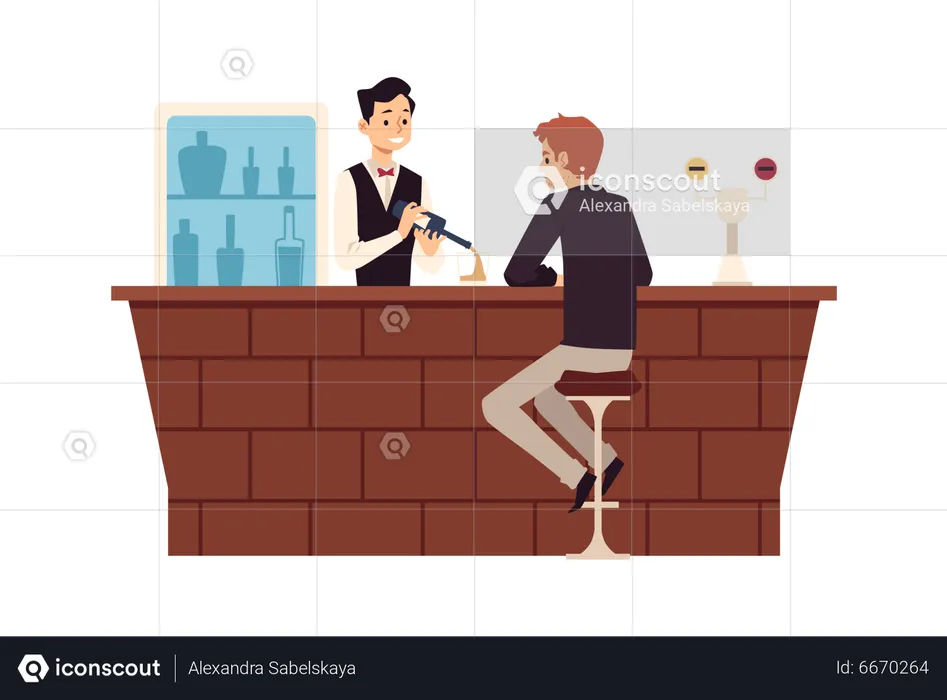 Alcohol addicted man sitting at bar  Illustration