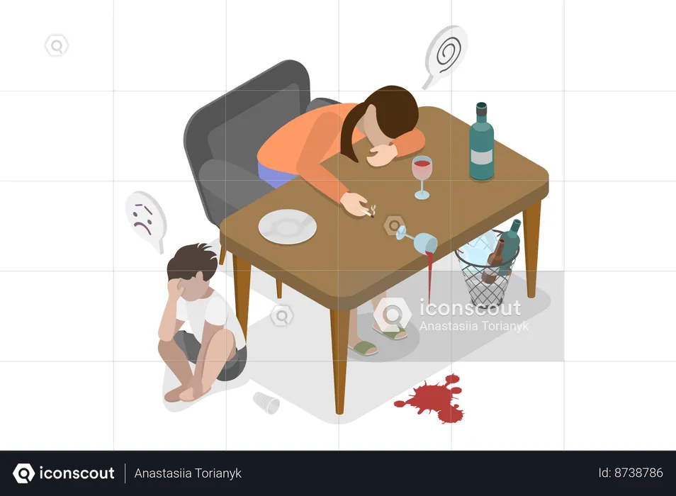 Alcohol and Drug Addiction people  Illustration