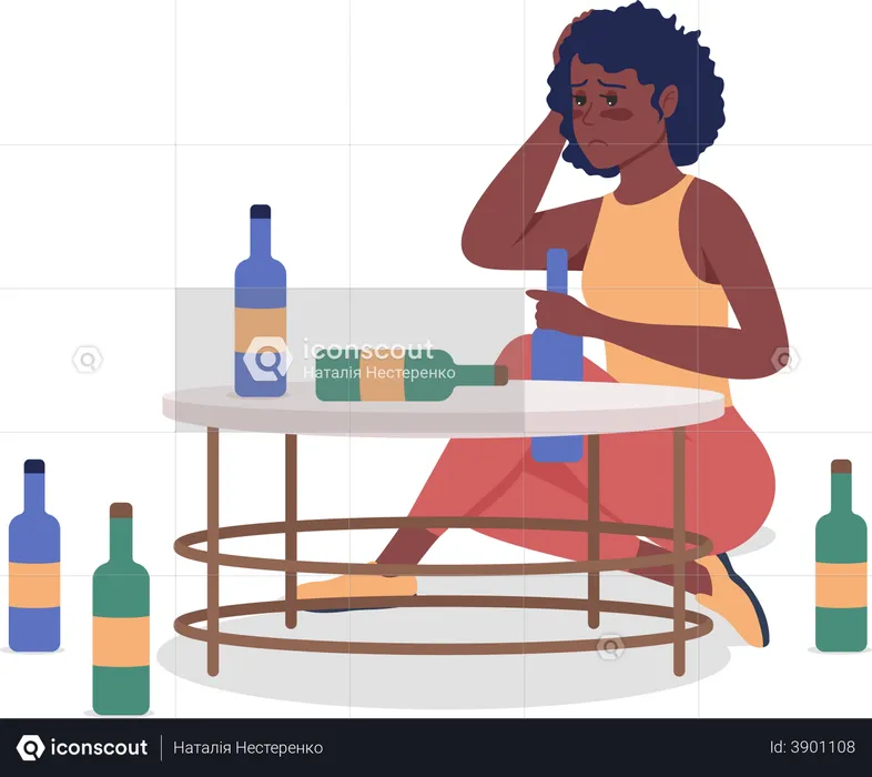 Alcoholic Woman  Illustration