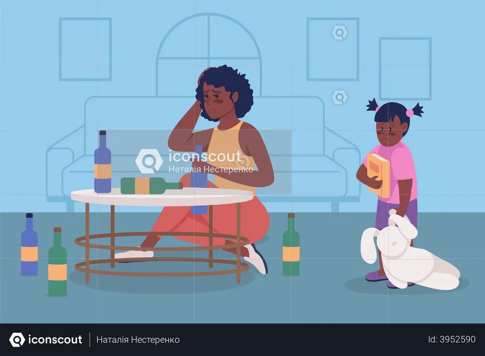 Alcoholism issue in family  Illustration