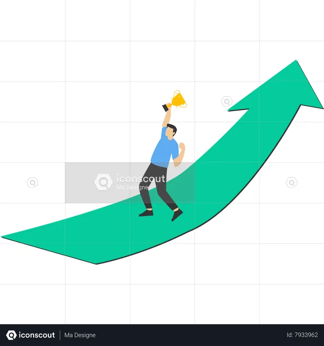 Empresário alegre vencendo na ascensão do mercado em alta  Ilustração