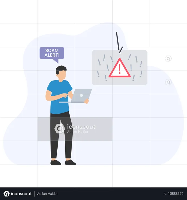 Un homme reçoit une alerte d'escroquerie  Illustration