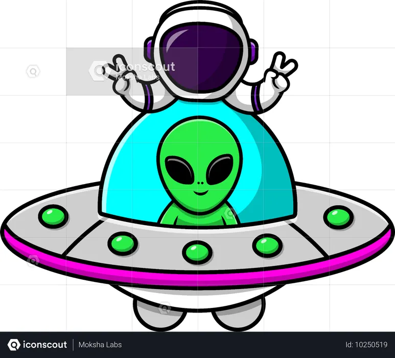 Alien And Astronaut On Ufo Spaceship  Illustration