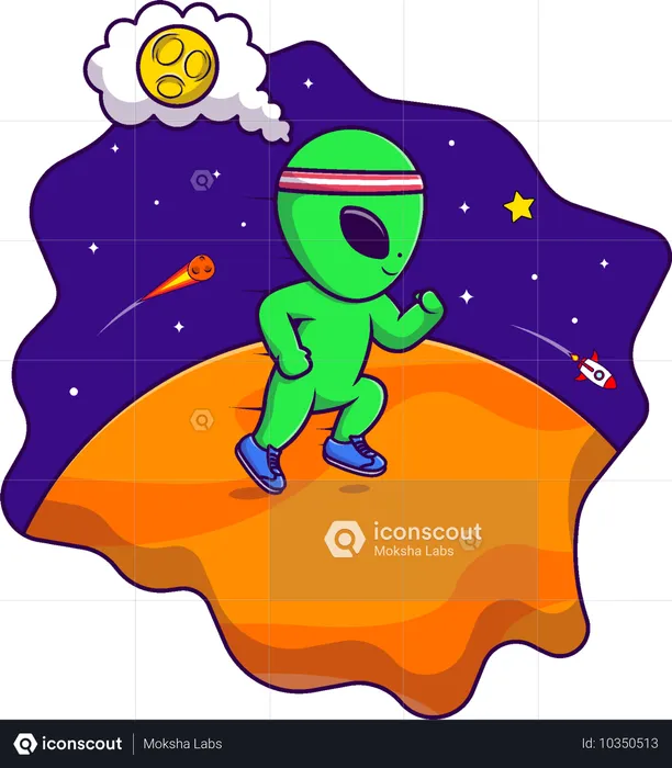 Alien correndo no planeta  Ilustração