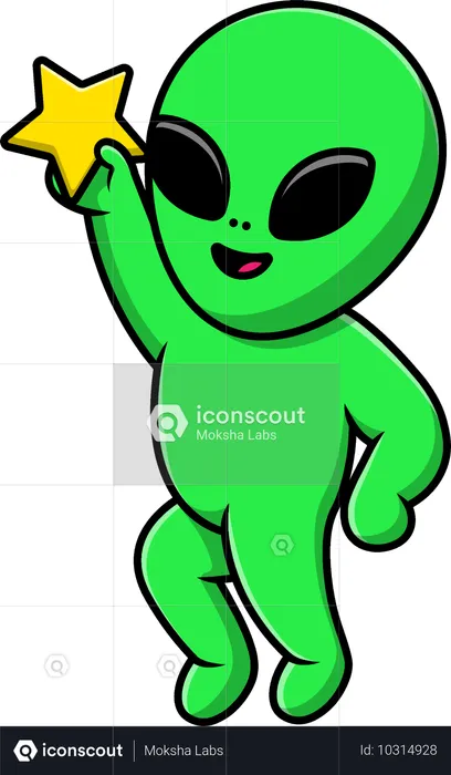 Alien Flying Holding Star  Illustration