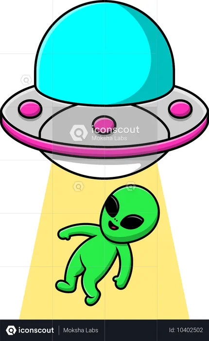 Alien Flying With UFO  Illustration