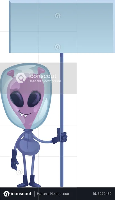 Alien holding blank banner  Illustration
