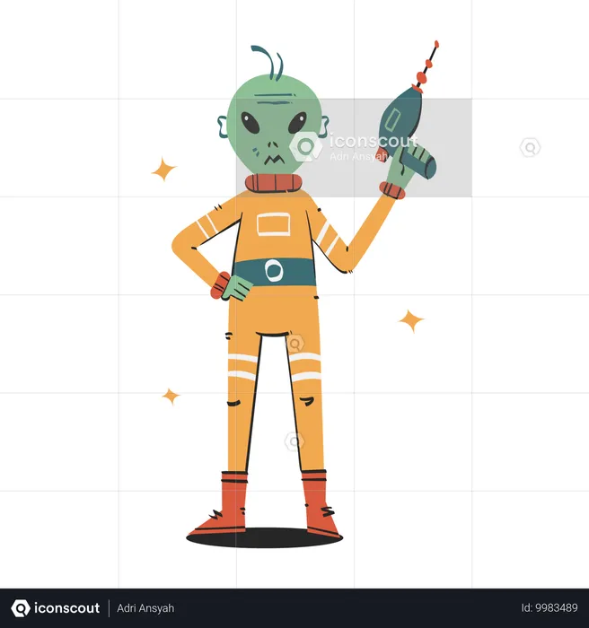 Alien holding gun  Illustration