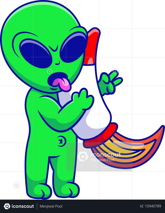 Alien Hugging A Rocket  Illustration