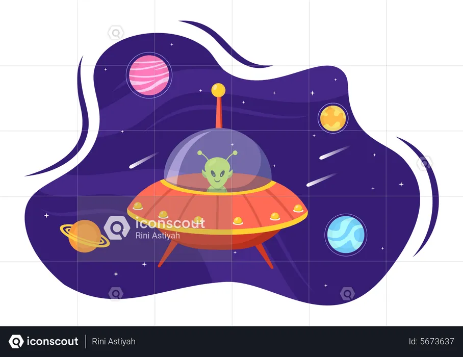 Alien inside UFO  Illustration