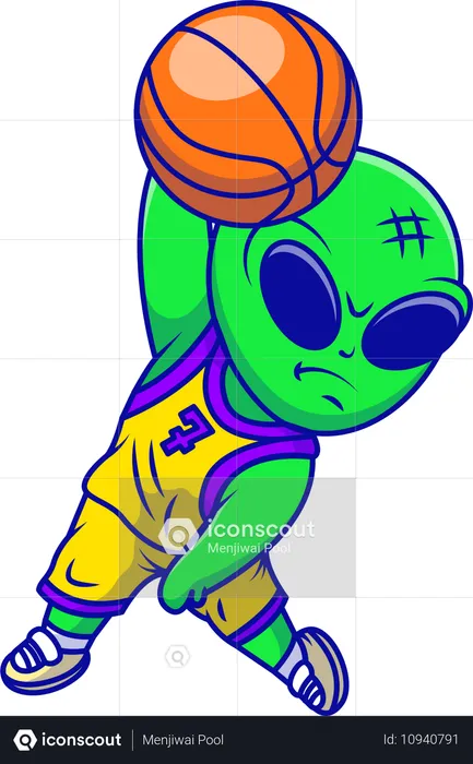 Un extraterrestre joue au basket-ball  Illustration