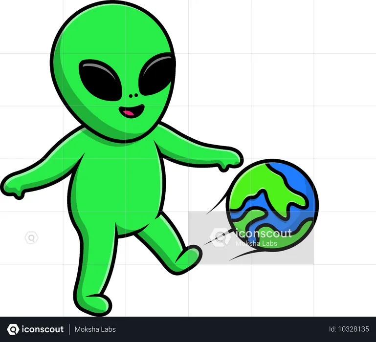 Un extraterrestre joue au football sur Terre  Illustration