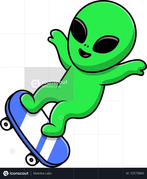 Alien jouant au skateboard  Illustration