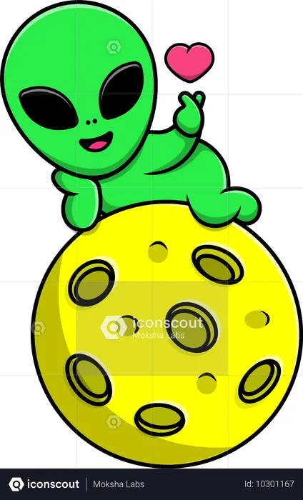 Alienígena na Lua com sinal de amor na mão  Ilustração