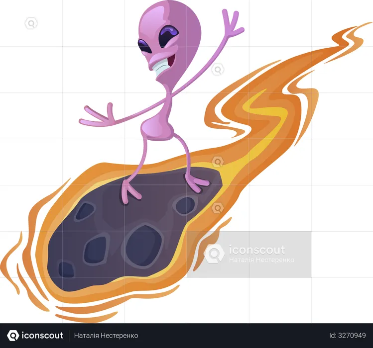 Alien on meteorite  Illustration