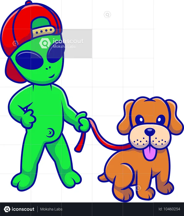 Alien playing with Dog  Illustration