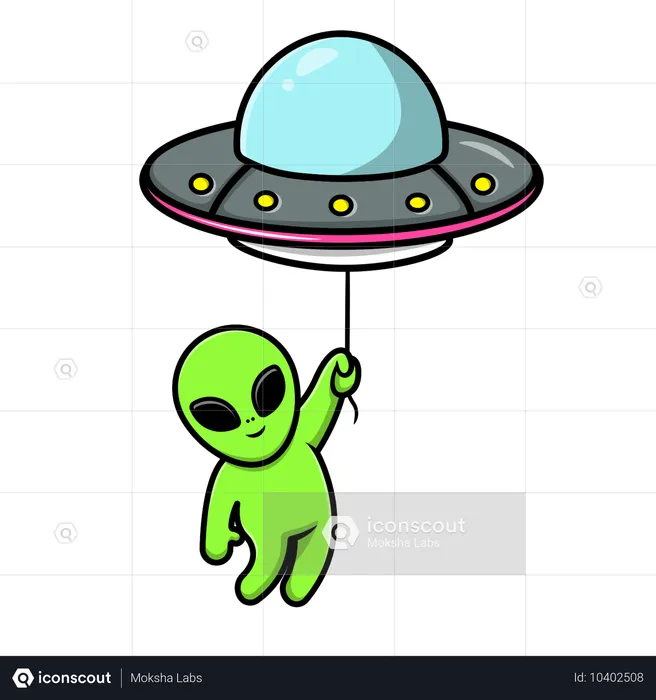 Außerirdischer schwebt mit UFO  Illustration