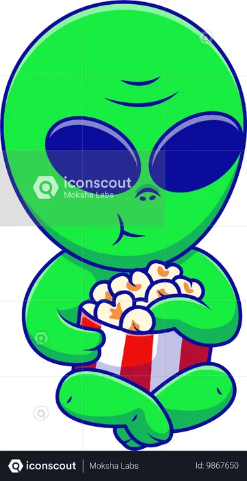 Alien Sit And Eating a Popcorn  Illustration