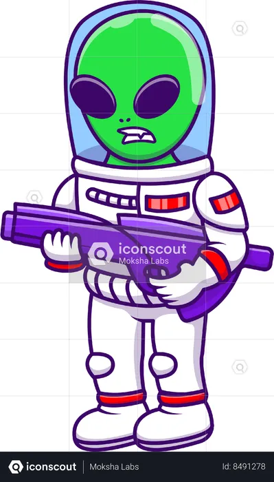 Alien Spacesuit Holding Gun  Illustration