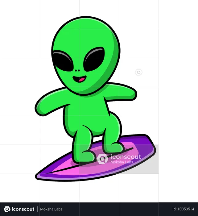 Alien Surfing On Galaxy  Illustration