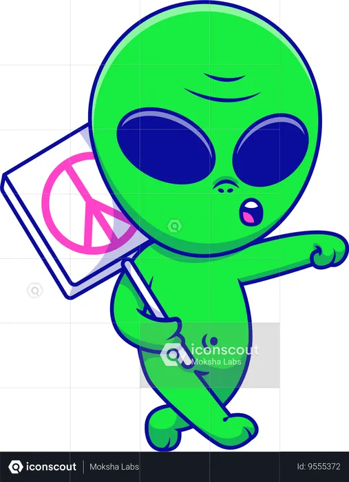 Alien Walking With Peace Sign  Illustration