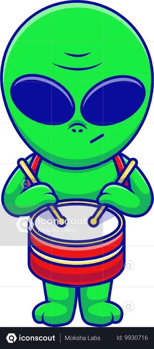 Alienígena tocando tambor marchando  Ilustração