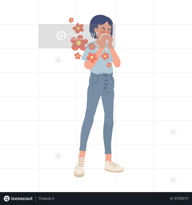 Allergic Girl With Pollen Allergy  Illustration