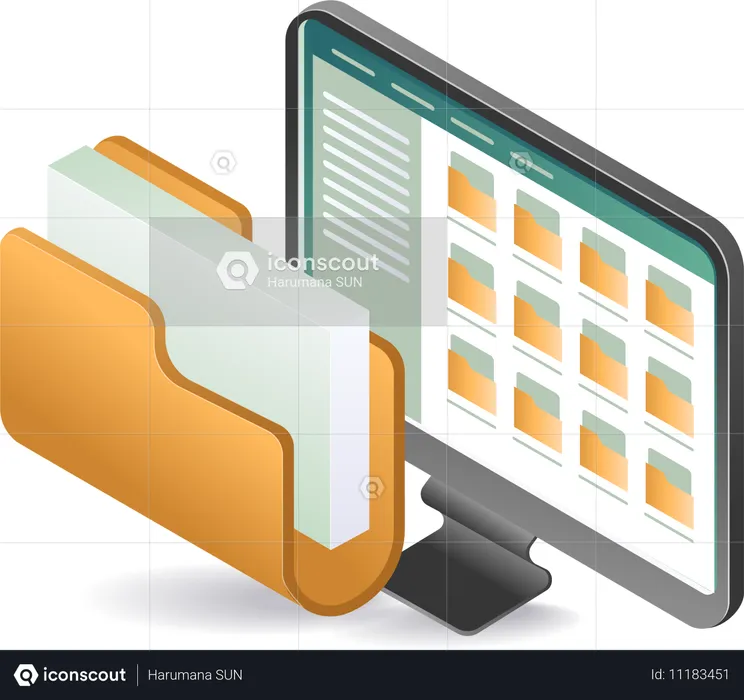 Almacenamiento de datos informáticos y gestión de carpetas  Ilustración