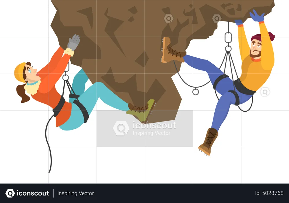 Alpinist couple climb the mountain  Illustration