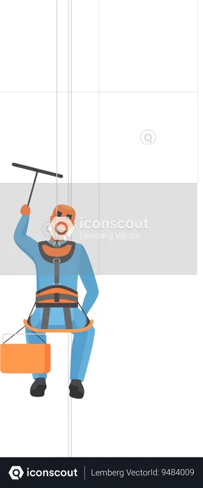 Alpinist worker cleaning window  Illustration