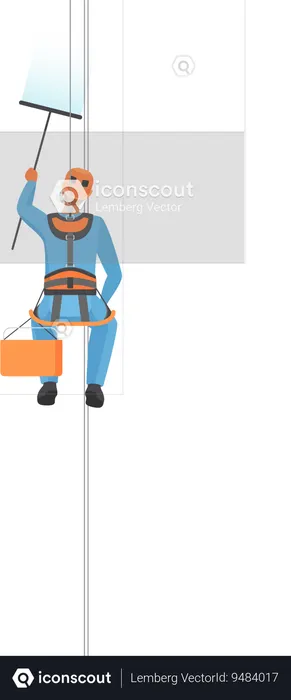 Alpinist worker cleaning window  Illustration