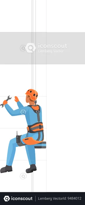 Alpinist worker holding wrench  Illustration