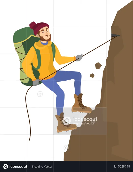 Alpinista masculino escalando montanha  Ilustração