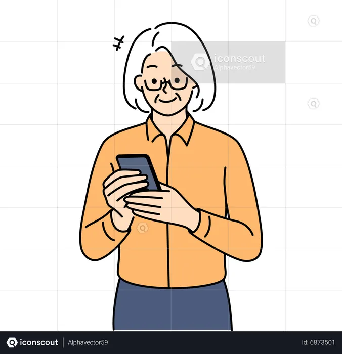 Alte Frau mit Telefon  Illustration