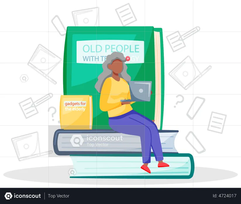 Alte Frau mit Laptop lernt, mit dem Computer zu arbeiten  Illustration