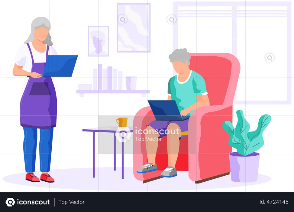 Alte Frau und Mann mit Laptop  Illustration