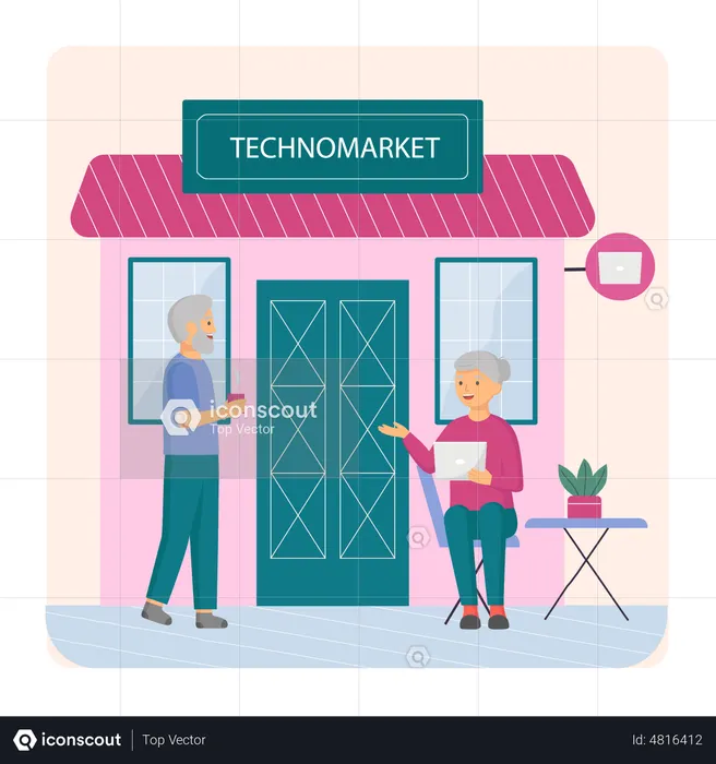 Ältere Menschen kommunizieren im Geschäft  Illustration