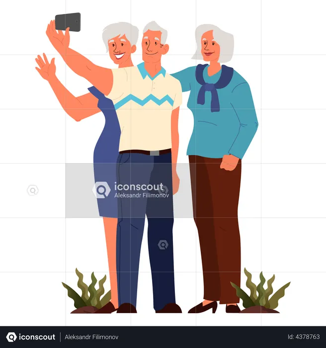 Ältere leute die zusammen selfie machen  Illustration