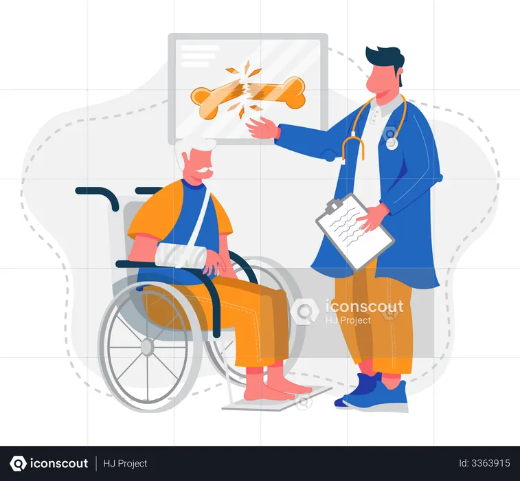 Alter Mann im Rollstuhl mit einem Arzt  Illustration