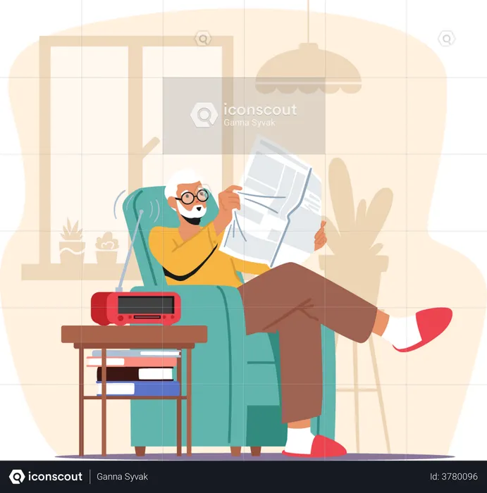 Alter Mann liest Zeitung  Illustration