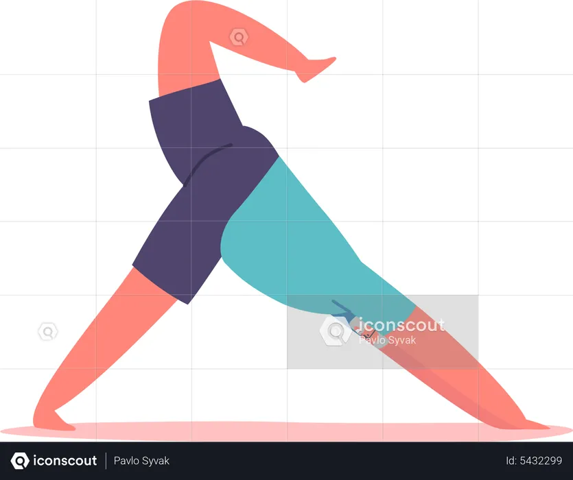 Alter Mann steht in Yoga-Asana mit erhobenem Bein  Illustration